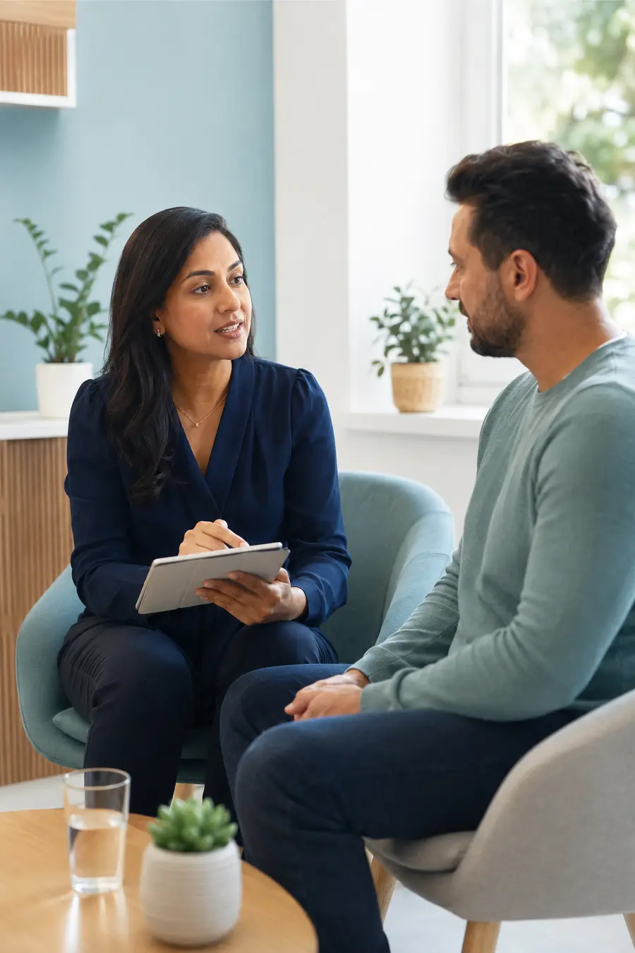 A pharmacist having a private weight-management consultation with a patient